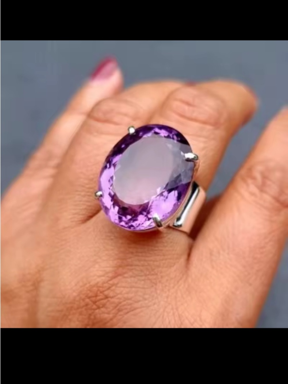 Sterling Silver Purple Oval Gemstone Ring